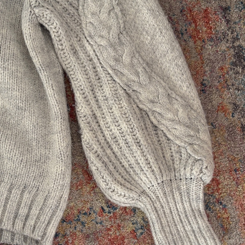 Express Light Gray Cable Knit Sweater w/ puff sleeve - Picture 4 of 7